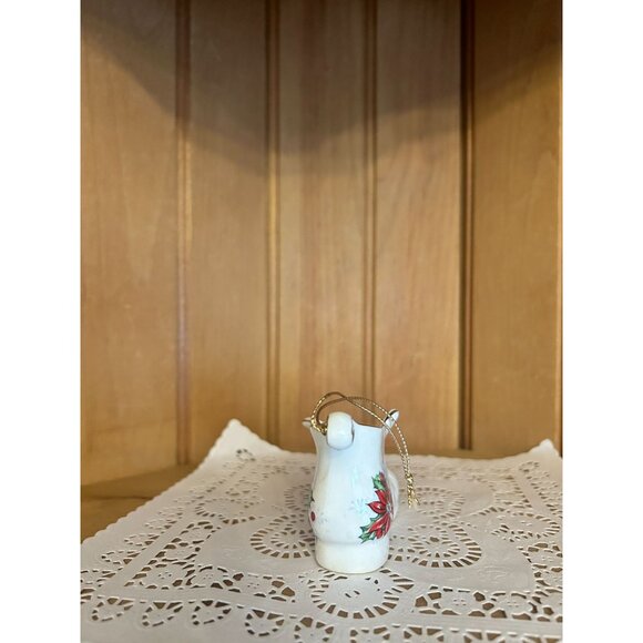 Vintage Porcelain Christmas Boot Ornament Poinsettia Holly Shoe - Picture 4 of 5